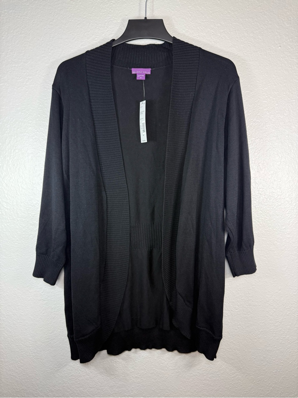 Women’s Black Open Knit Cardigan Sweater Size 2X by Beverly Drive